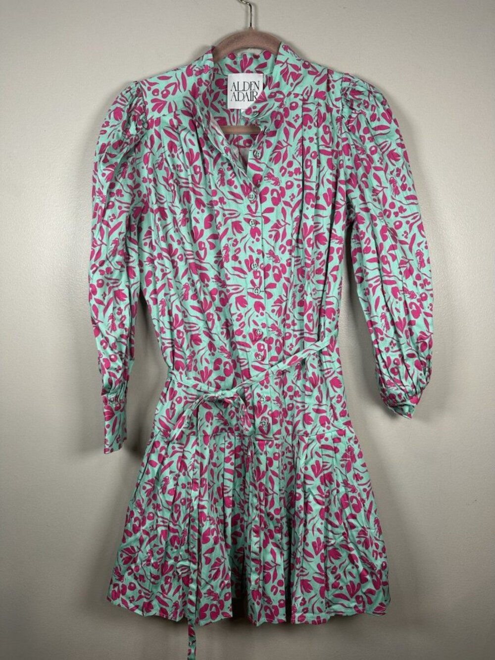 Alden Adair Reagan Dress Size Small Floral Puff Sleeve Pleated Party Event NWOT